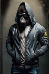 Fototapeta na wymiar Gorilla2 wearing fashion urban streetwear..Generative AI