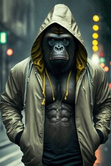 Fototapeta na wymiar Gorilla4 wearing fashion urban streetwear..Generative AI