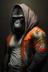 Gorilla5 wearing fashion urban streetwear..Generative AI