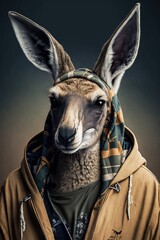 Kangaroo wearing fashion urban streetwear..Generative AI
