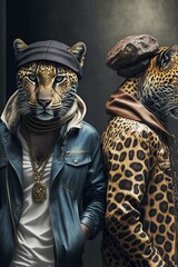 Leopards wearing fashion urban streetwear..Generative AI
