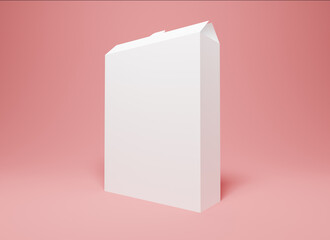 Mockup of an empty carton for cereals or other food, 3d rendering. Template for food packaging, white paper box
