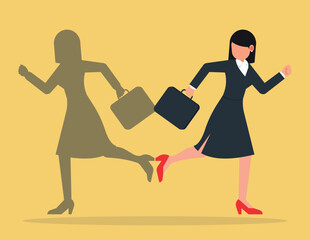 Different approach in the business path. Businesswoman and shadow running different way.