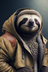 Fototapeta premium Sloth wearing fashion urban streetwear..Generative AI