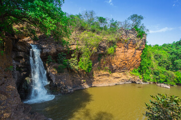 Arvalem waterfall in March. Goa. India