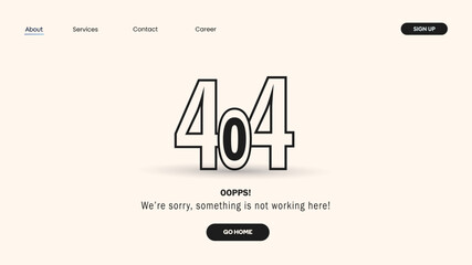 404 error page not found. System error, broken page. Page with a 404 error. Not working error lost not found 404 sign. Template for web page. Ui of broken code element. Not found ui illustration. 