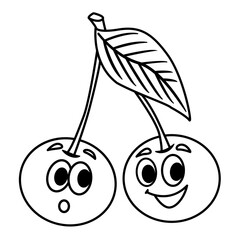 Funny cartoon cherries for coloring book. Vector illustration of cute cherries