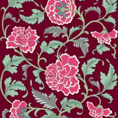 Foto op Plexiglas Ornamental magenta pink colored antique floral vintage pattern with peony flowers. Hand drawn organic background. Asian texture for printing on packaging, textiles, paper, covers, manufacturing © AkimD