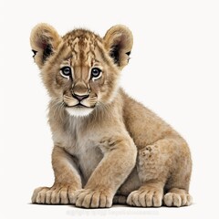 Fototapeta na wymiar cute lion cub, gouache on a white background