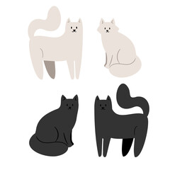 valentines day vector illustration in flat cartoon style, heart, love, house, pink tree, cat, gift, flowers, bouquet, party cart, champagne, bottle, glass, cocktail, cake, letter, balls