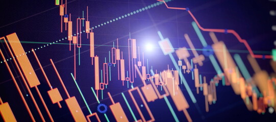 Analysis for professional technical analysis on the monitor of a computer. Fundamental and technical analysis concept.