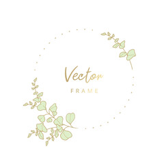 Elegant luxury floral frame. Hand drawn gold green logo template in line art with flowers. Vintage botanical wreath. Vector illustration for labels, corporate identity, wedding invitations