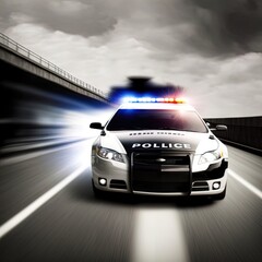 Police car chasing fugitives. Action scene. Made with Generative AI.	
