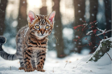 Bengal Cat in Snow, Generative AI