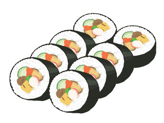並べた太巻き寿司8切れ