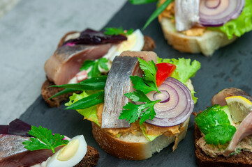 Appetizer with salted herring.