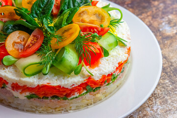 Layered salad. Salad decoration.