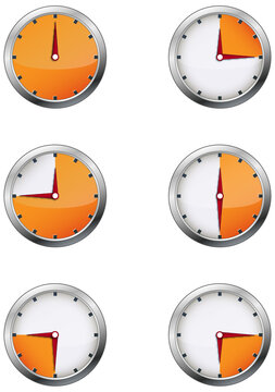 uhren, clocks, zeit, time, hours, watches, viertelstunde, halbe stunde, dreiviertel stunde, volle stunde, drei viertel stunde, tempo, beobachten, icon, minute, stunde, vektor, circle, alarm, symbol, b