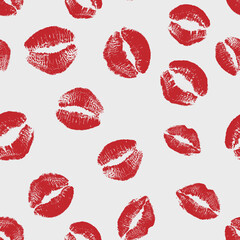 Vector seamless Valentines Day world kiss background. Red lips kisses wrapping trendy pattern