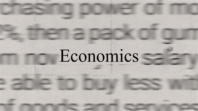 Economics in the news headline - text intro flashing breaking news topic trend. Politics, economics, society, controversial debates, and current affairs. Newspaper, social media TV networks. 