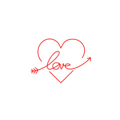 Love arrow pin red heart. Heart with love alphabet dart in line art style.