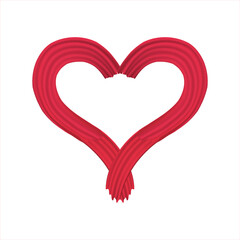 Hand drawn heart symbol isolated on white. The red love icon. Hand drawn for love sign, romance icon and Valentine's day. Heart shape in paint stripe brush stroke. Vector illustration.