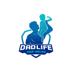 Son sitting on Dads arm fatherhood and childhood logo concept