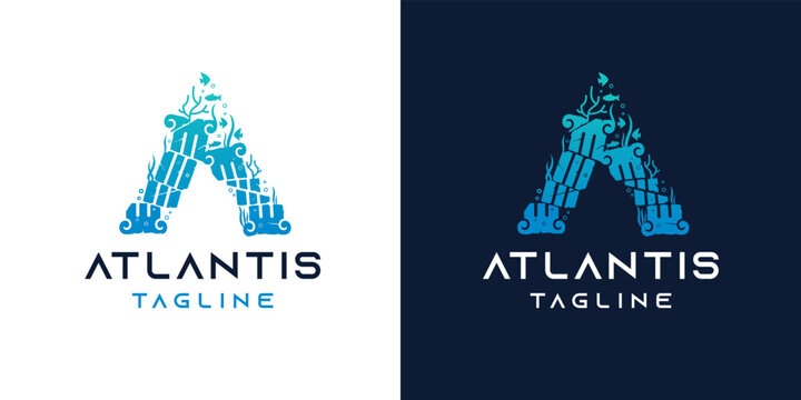 Atlantis logotype A letter with underwater concept
