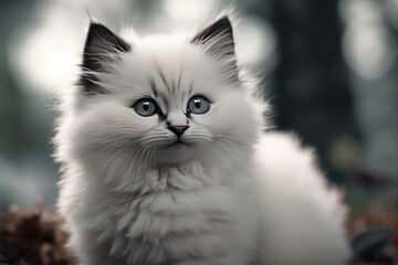 Fototapeta premium White Kitten in snow, Generative AI