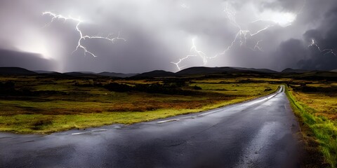 a signal road  with lightning