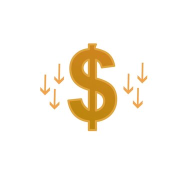 Currency, money symbol. With down arrows.