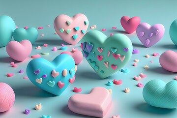 colourful hearts wallpaper for valentine concept,3d on pastel background.Ai generated