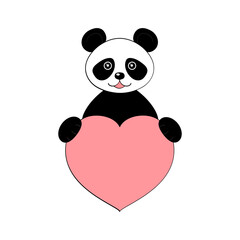 Cute panda with a heart. Postcard for Valentine's Day. Element for the design of prints, posters, stickers, postcards. Vector illustration on white background