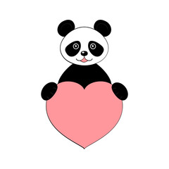 Cute panda with a heart. Postcard for Valentine's Day. Element for the design of prints, posters, stickers, postcards. Vector illustration on white background