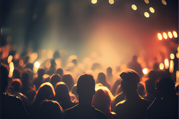 Fototapeta na wymiar crowded music festival with colorful lights, live concert, generative AI
