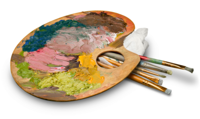 Artist's palette and art paint brushes