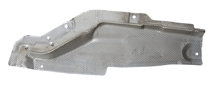 Heat Shield Made Of Aluminum To Protect Vehicle Body Parts From Hot Exhaust. Car Spare Parts Catalog.