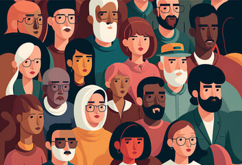 A large group of diverse people. Multi ethnic group. Generative ai