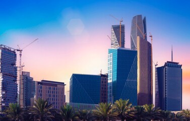 Riyadh, Saudi Arabia, KSA - Jun 10, 2019 KAFD buildings being constructed in the new King Abdullah Financial District in Riyadh