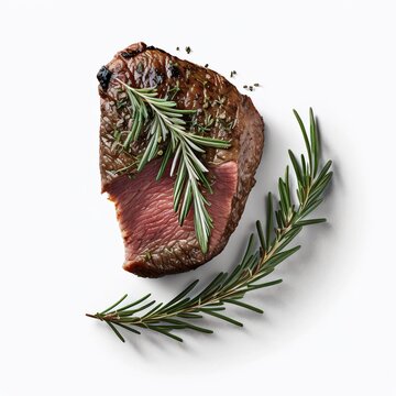 Raw steak and rosemary. Generated AI image