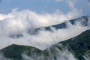Low clouds covering the mountains of Serra da Mantiqueira in the state of Minas Gerais, Brazil