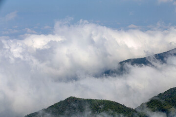 Low clouds covering the mountains of Serra da Mantiqueira in the state of Minas Gerais, Brazil
