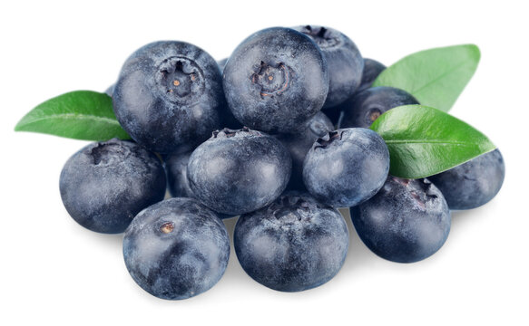 Fresh ripe sweet blueberries with leaves