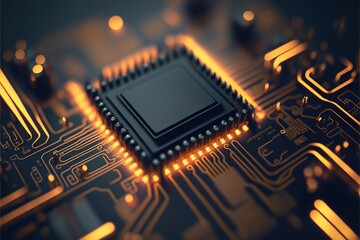 Fototapeta Circuit Board futuristic technology background. Digital Modern Electronic. Generative AI obraz