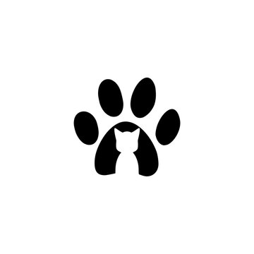 Cat footprint logo. Animal foorprint in heart.