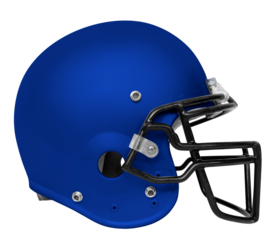A side view of a blue & black American football helmet with a transparent background.