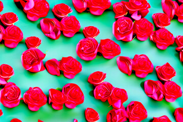 美しい赤い薔薇がたくさんある背景イラスト。Generative AI
