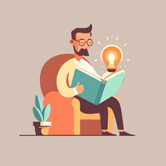 man enjoy shit down reading a book hygge concept vector flat color