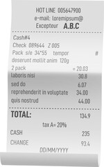 Store payment bill. Realistic receipt. Purchase invoice