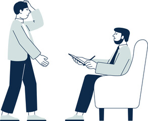 Man talking to therapist. Psychology support session icon
